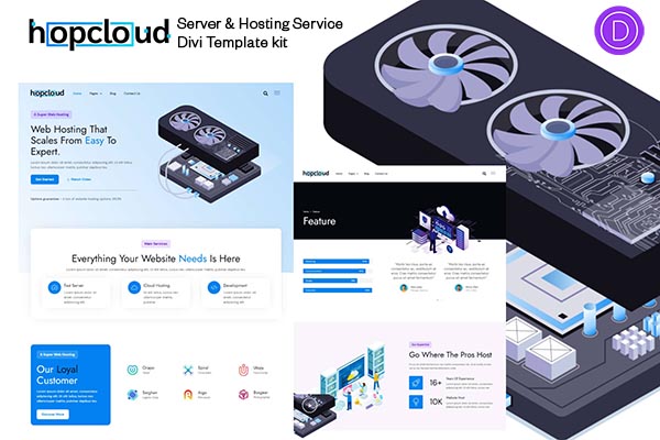 Hopcloud Server Hosting Service Divi Template Kit