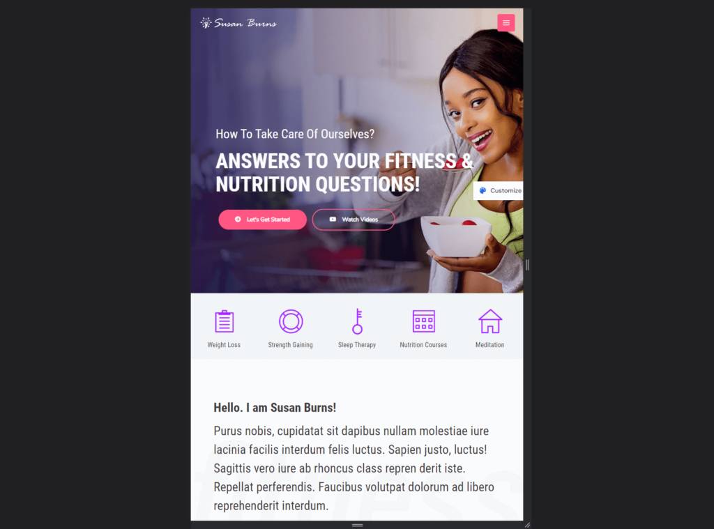 home page of the astra starter template I recommend