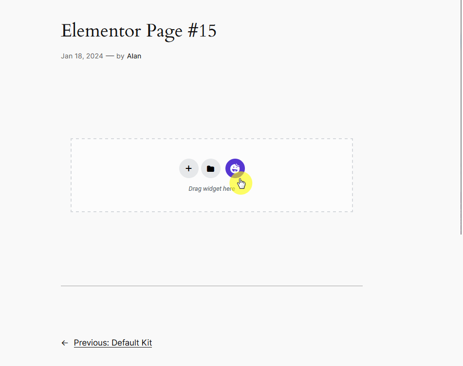 click the happy addons icon in the site part creation