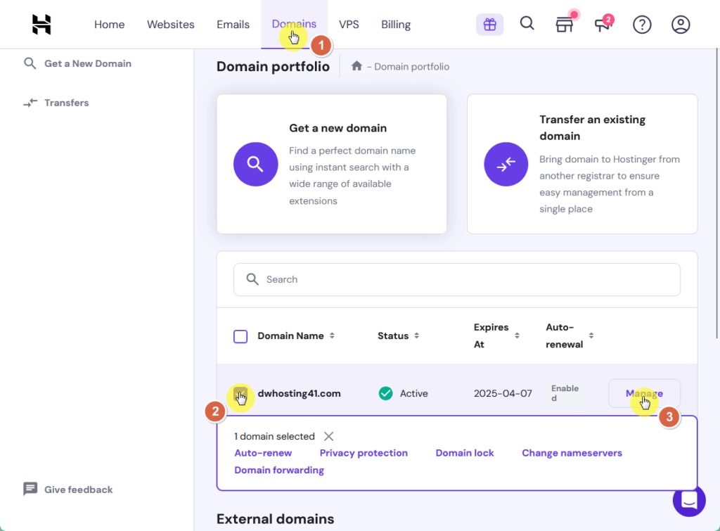 Manage the domain you’d like to add a CNAME record to